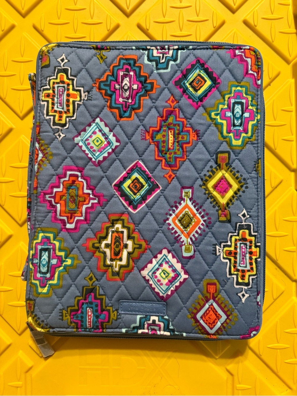 Vera Bradley Quilted Tablet Sleeve – Gray with Multicolor Geometric Embroidery